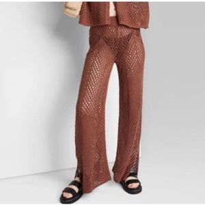 WILD FABLE size MEDIUM Crochet Open-Knit Flared Pants Dark Brown NEW rare!!